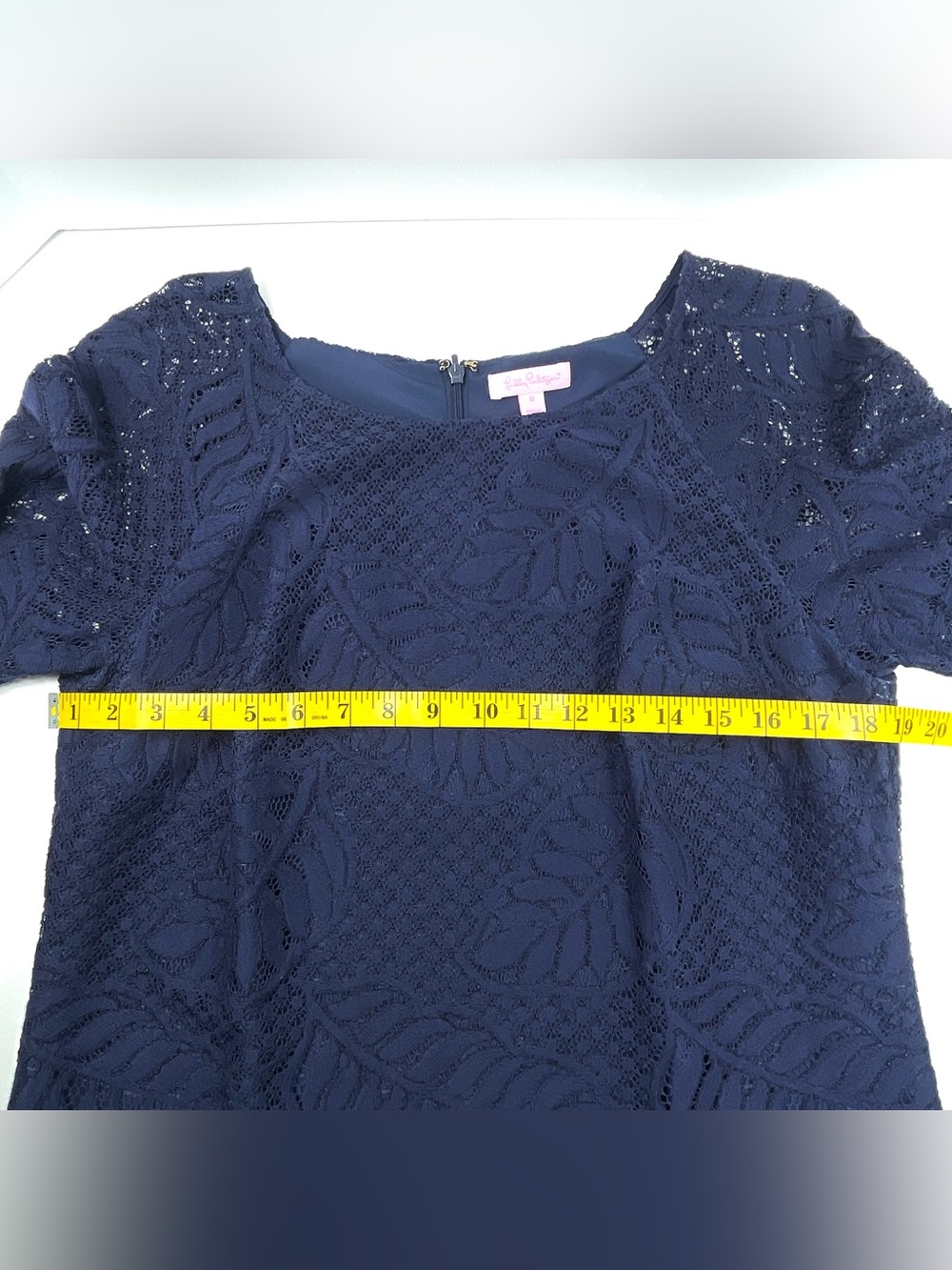 LILLY PULITZER Rylee Shift Dress Navy Blue Palm Leaf Lace Lined Size 12 - Picture 8 of 10